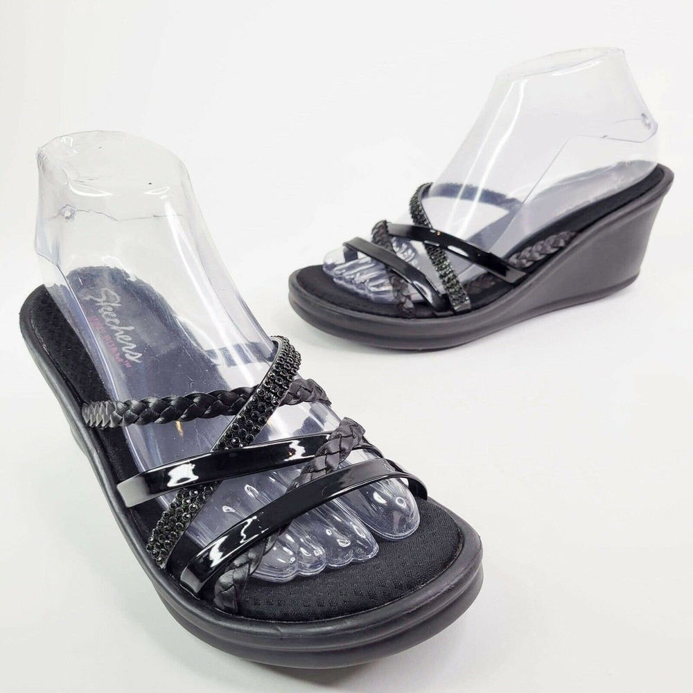 Skechers Memory Foam Womens Black Wedge Platform Sandals Size 8 M SN 38477